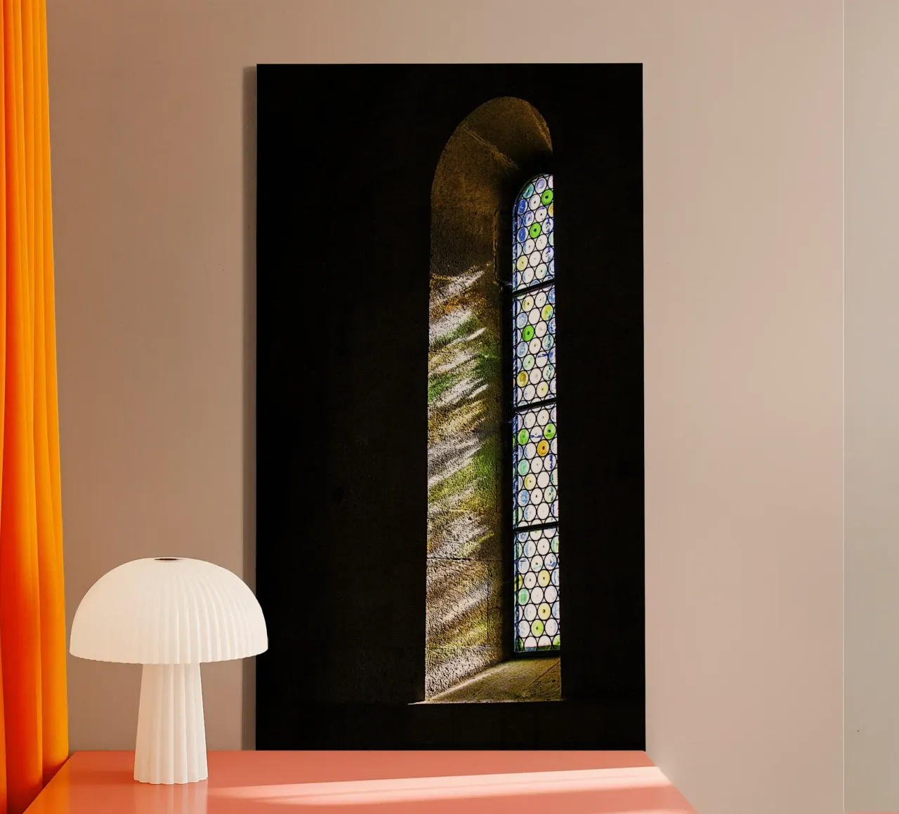 Gebrandschilderd glas licht - Fine Art Photography Print canvas met Baklijst van jay