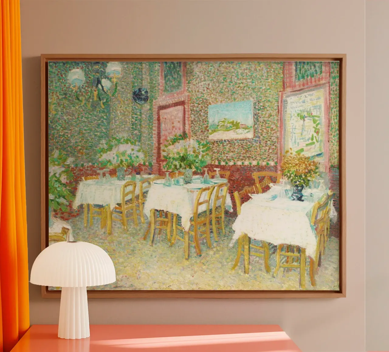 Interno di un ristorante - Vincent van Gogh tela con Cornice a cassetta da Van Gogh Prints