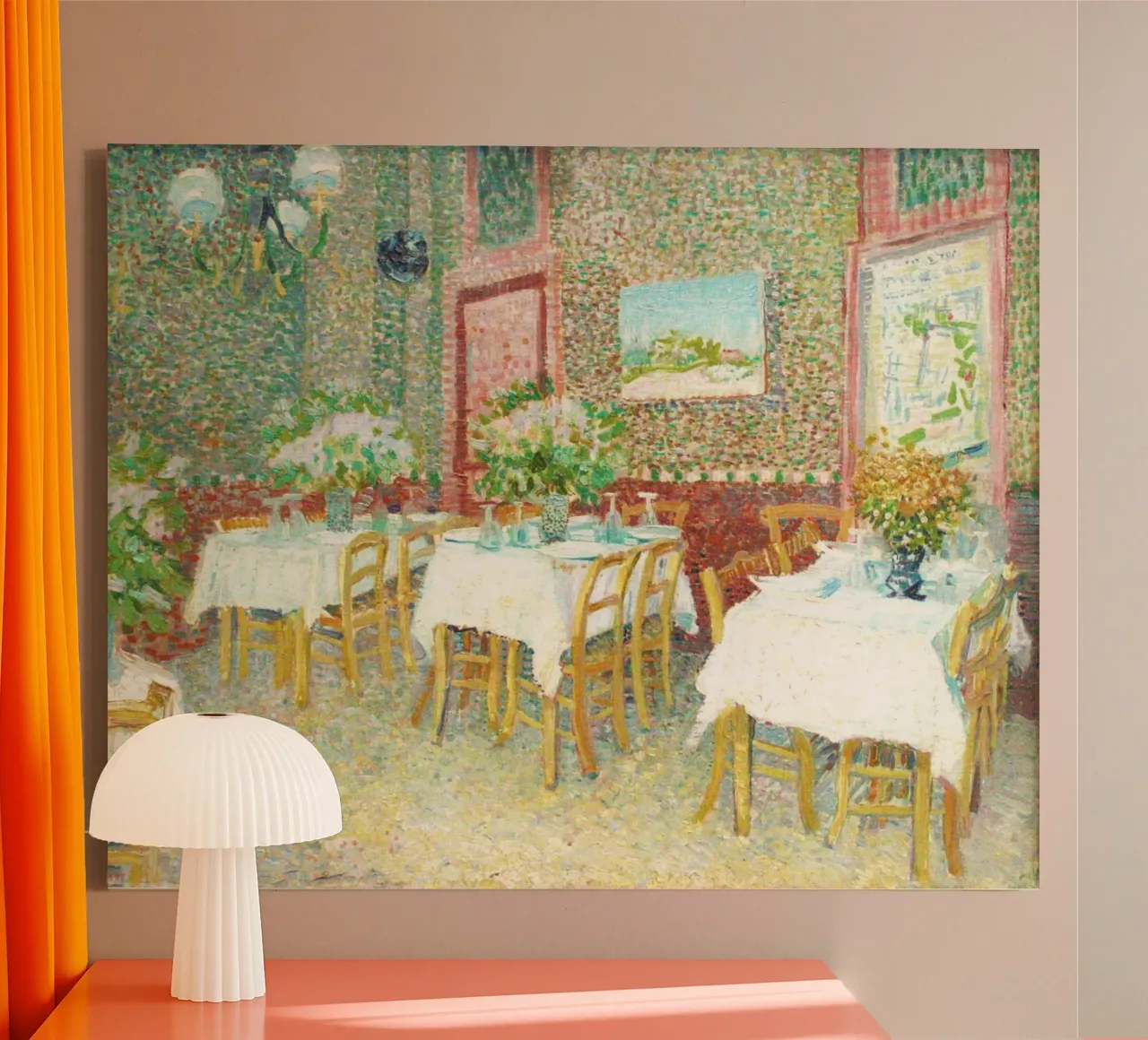Interno di un ristorante - Vincent van Gogh tela con Cornice a cassetta da Van Gogh Prints