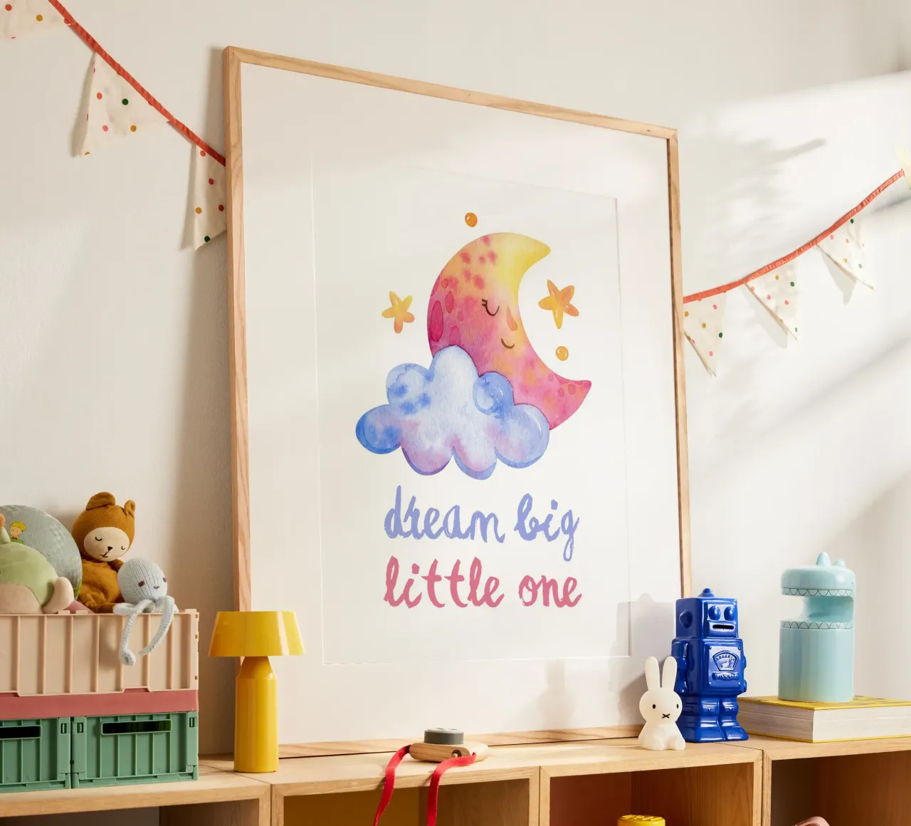 Dream big little one poster con telaio in legno da PinkCandyWalls