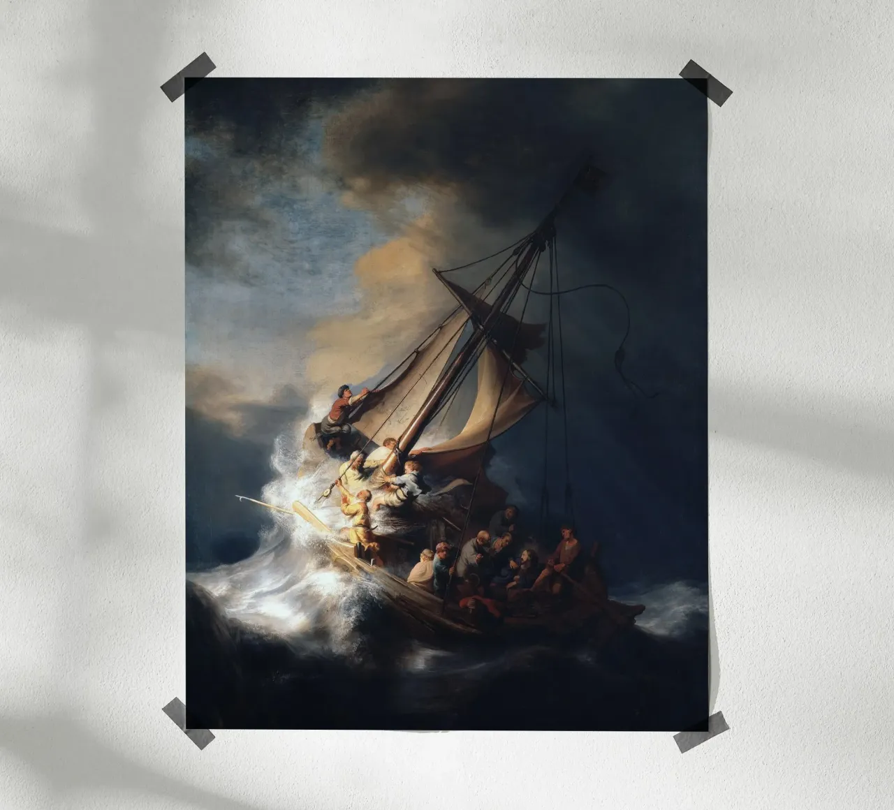 Rembrandt - Christ in the Storm on the Lake of Galilee poster con telaio in legno da apoloprints