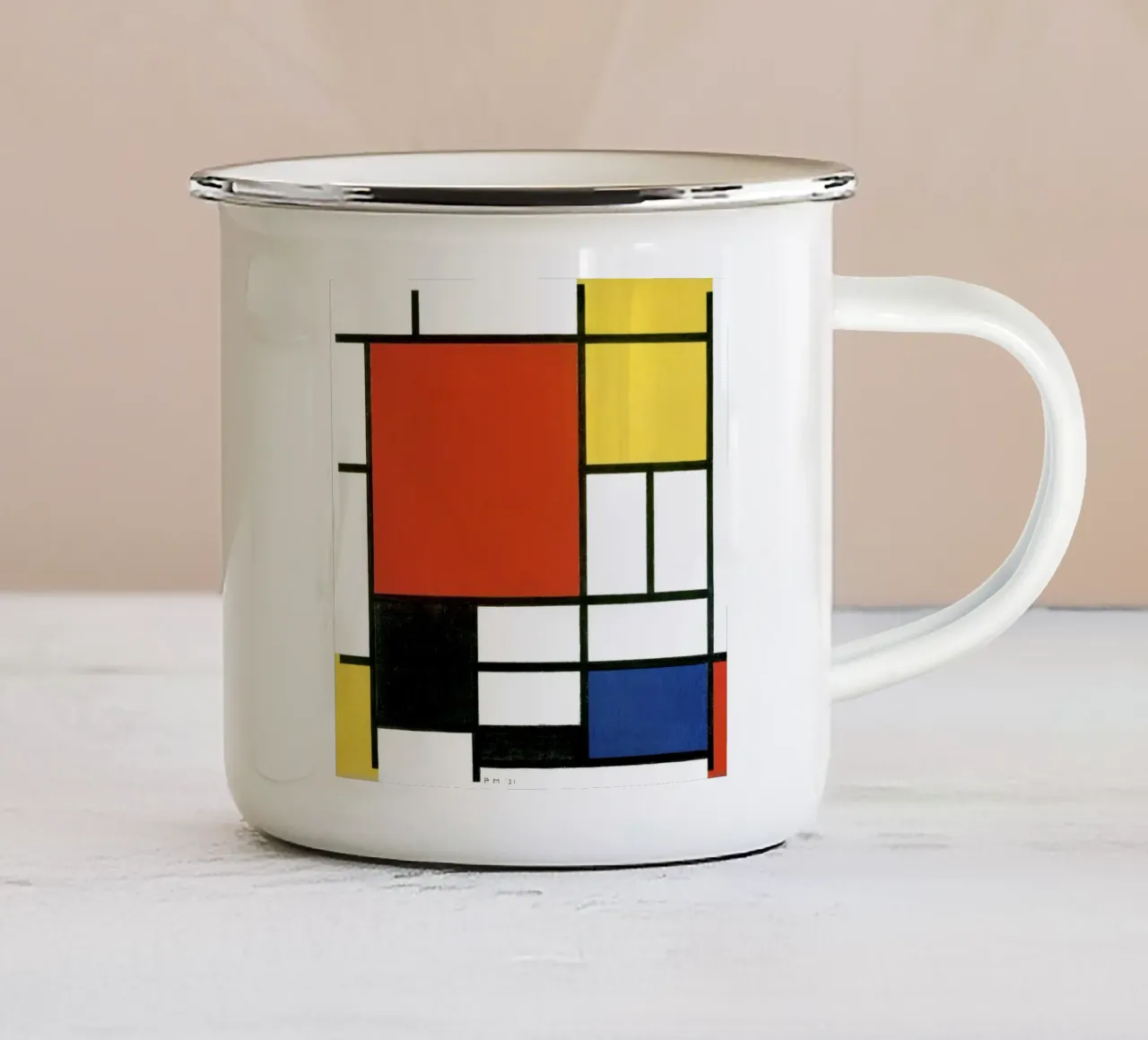 Composizione con rosso, giallo, blu e nero - Piet Mondria tazza in smalto da Classic Art Prints