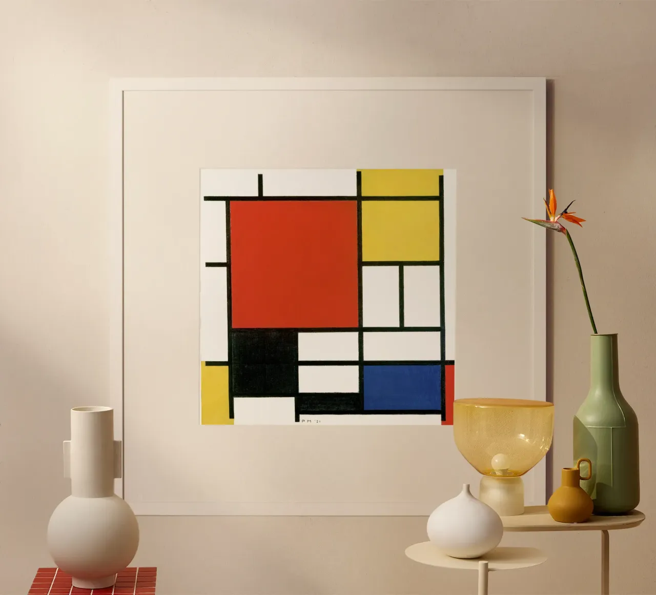 Composizione con rosso, giallo, blu e nero - Piet Mondria poster con telaio in legno da Classic Art Prints