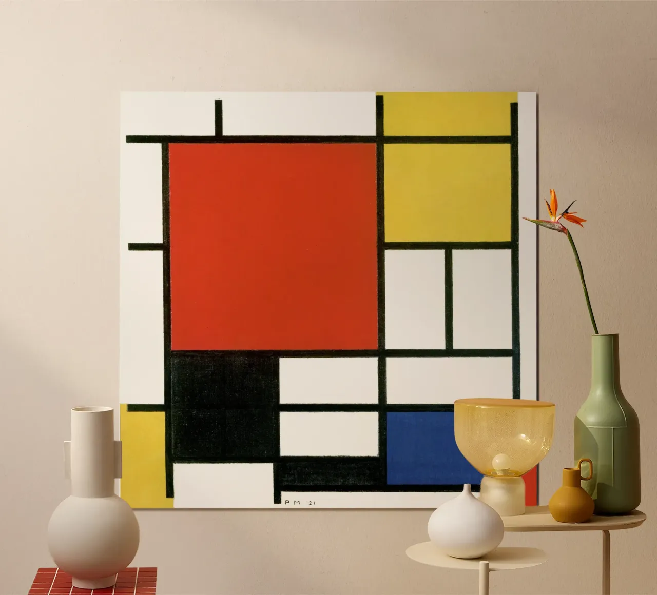 Composizione con rosso, giallo, blu e nero - Piet Mondria poster con telaio in legno da Classic Art Prints