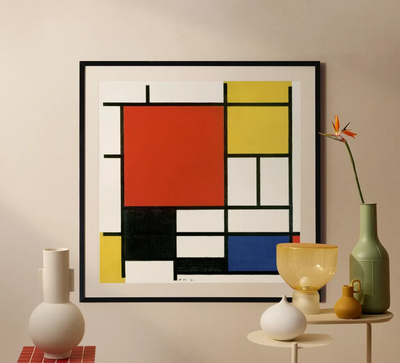 Composizione con rosso, giallo, blu e nero - Piet Mondria poster con telaio in legno da Classic Art Prints