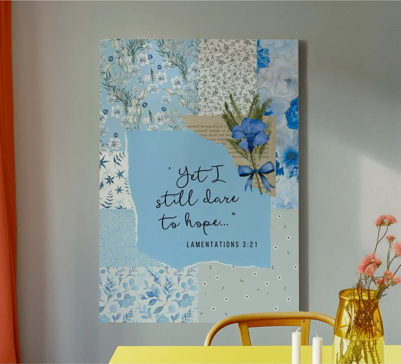Eppure oso ancora sperare" - Poster blu a collage tela con Cornice a cassetta da vintagepod