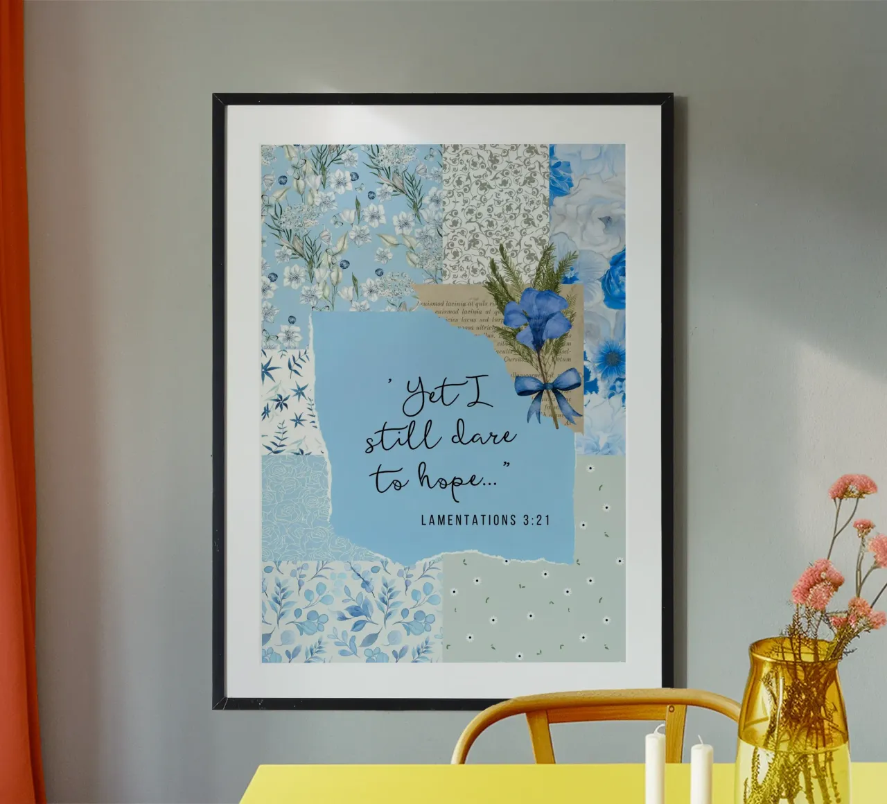 Eppure oso ancora sperare" - Poster blu a collage poster con telaio in alluminio da vintagepod