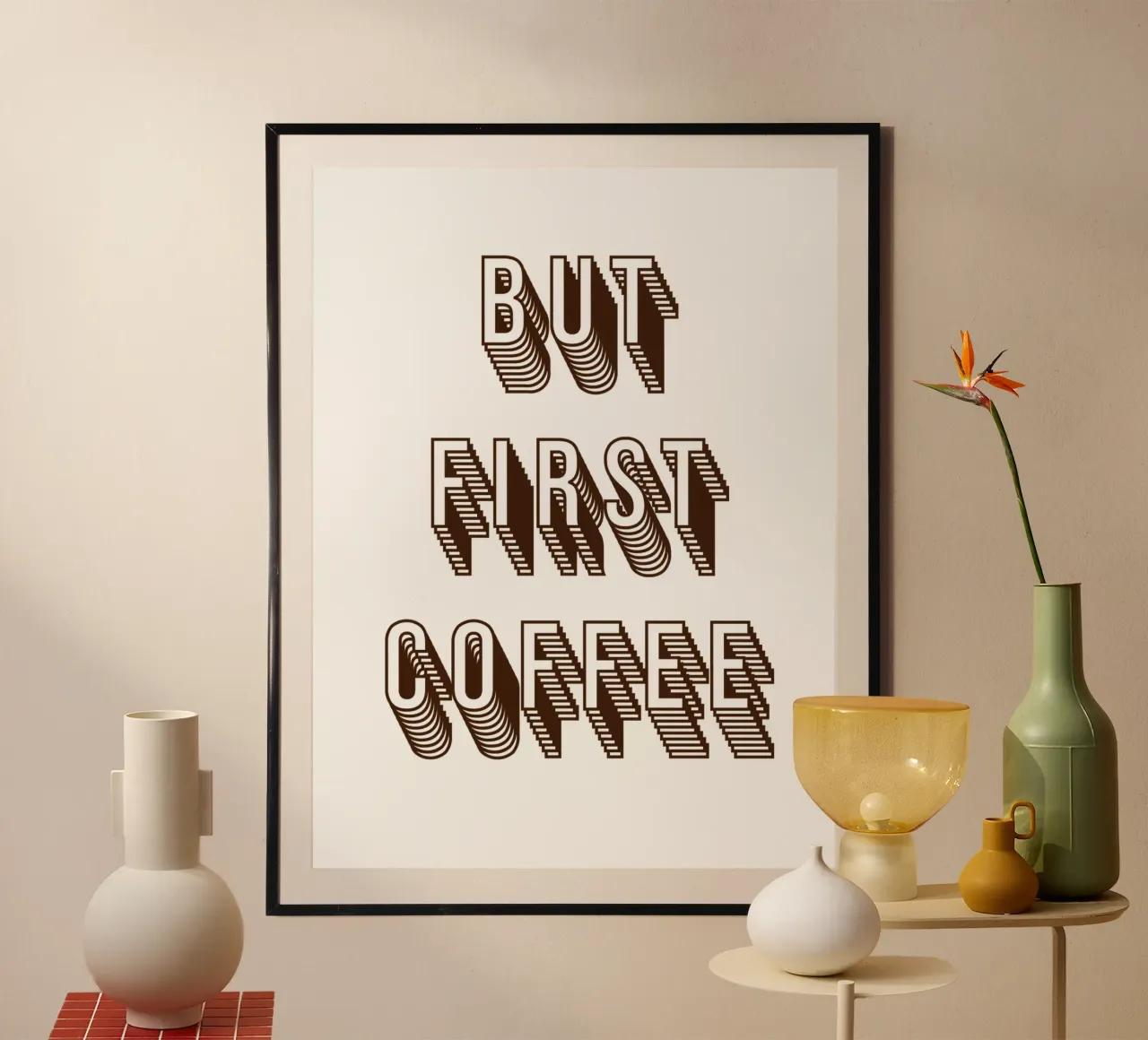 But first coffee poster con telaio in alluminio da PinkCandyWalls
