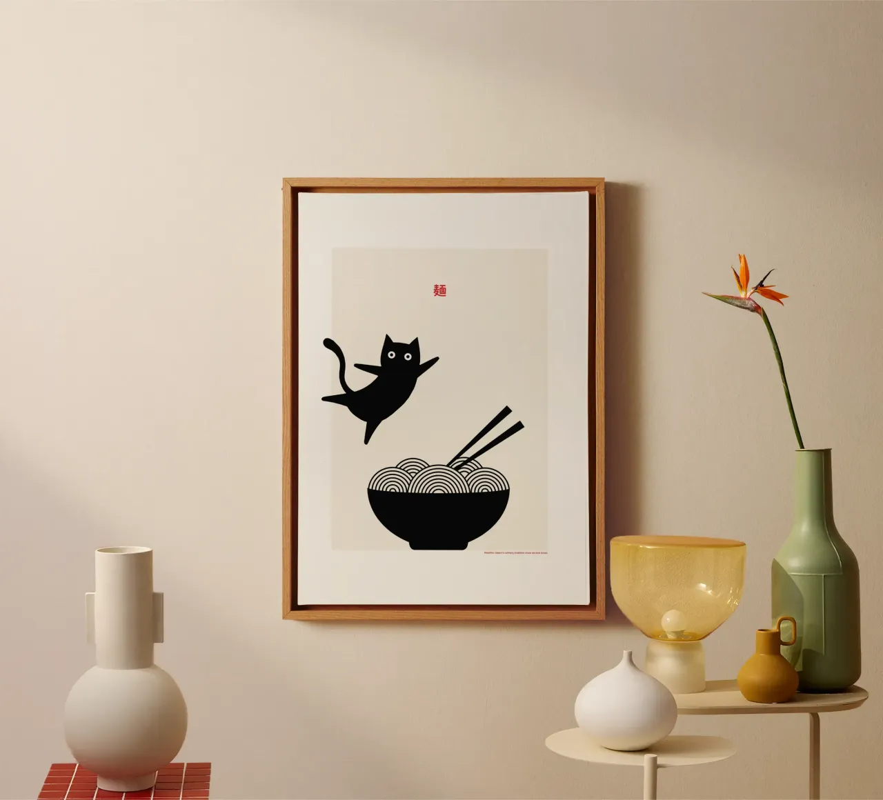 Gatto e tagliatelle tela con Cornice a cassetta da PurePeachStudio