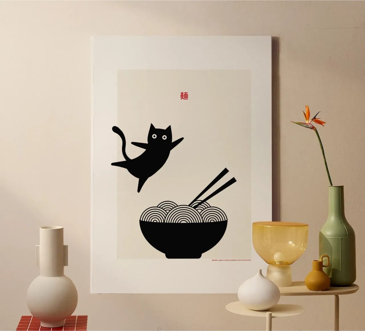 Gatto e tagliatelle tela con Cornice a cassetta da PurePeachStudio