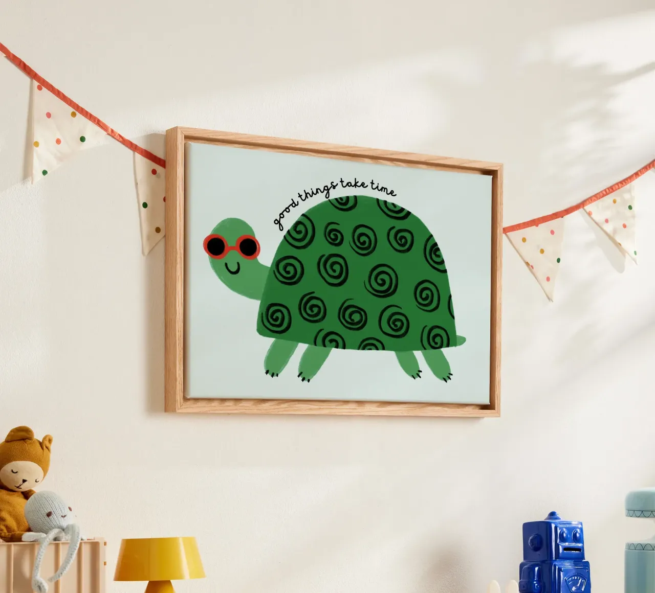 Cute Turtle 'Good Things Take Time' Poster canvas with Floater frame by vintagepod
