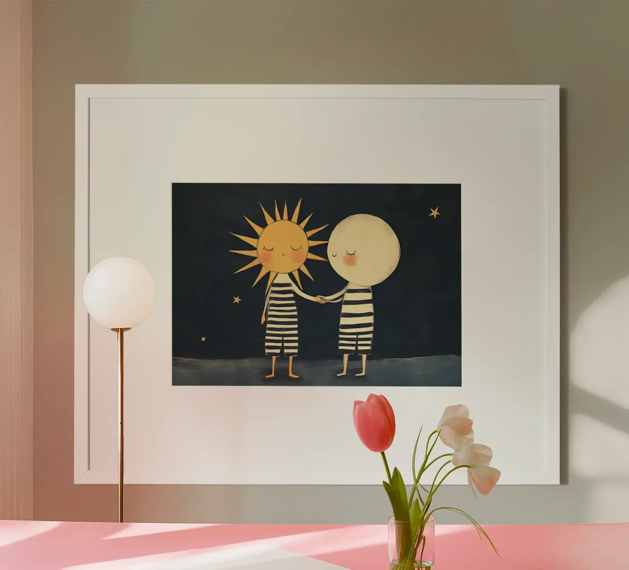 Poster illustrativo dell'amicizia tra sole e luna per bambini poster da vintagepod