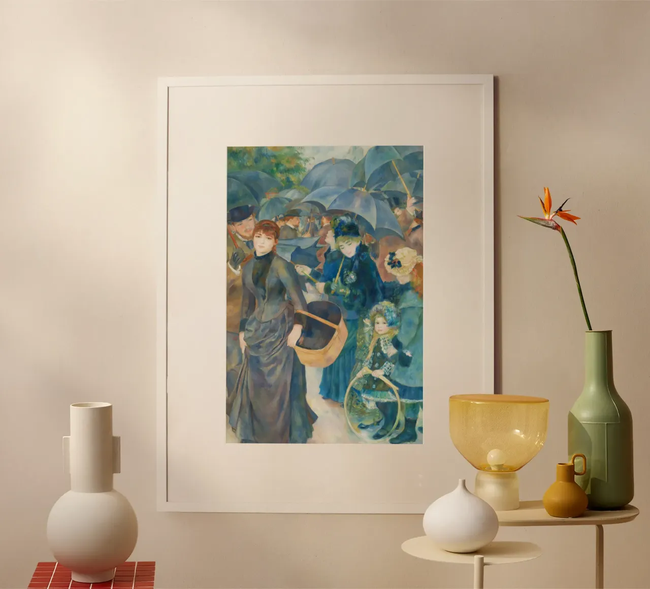 Gli ombrelli - Pierre-Auguste Renoir poster con telaio in plastica da Classic Art Prints