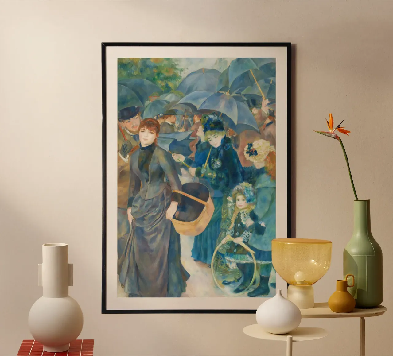 Gli ombrelli - Pierre-Auguste Renoir poster con telaio in plastica da Classic Art Prints
