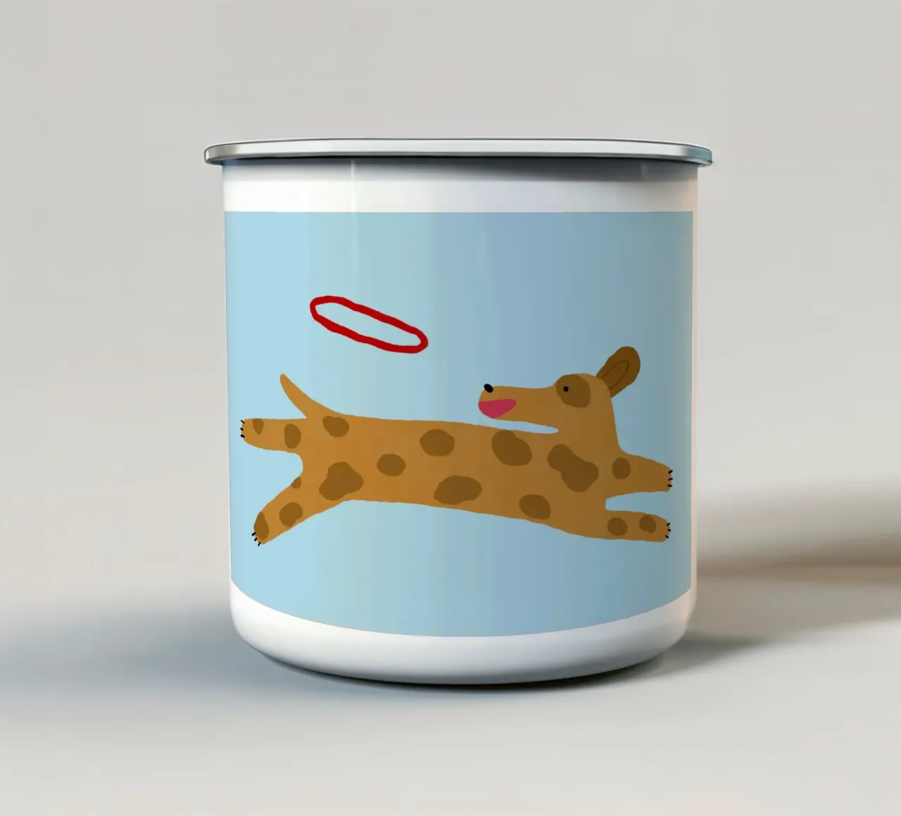 Chien mignon attrapant un frisbee Art minimaliste mug en émail de vintagepod