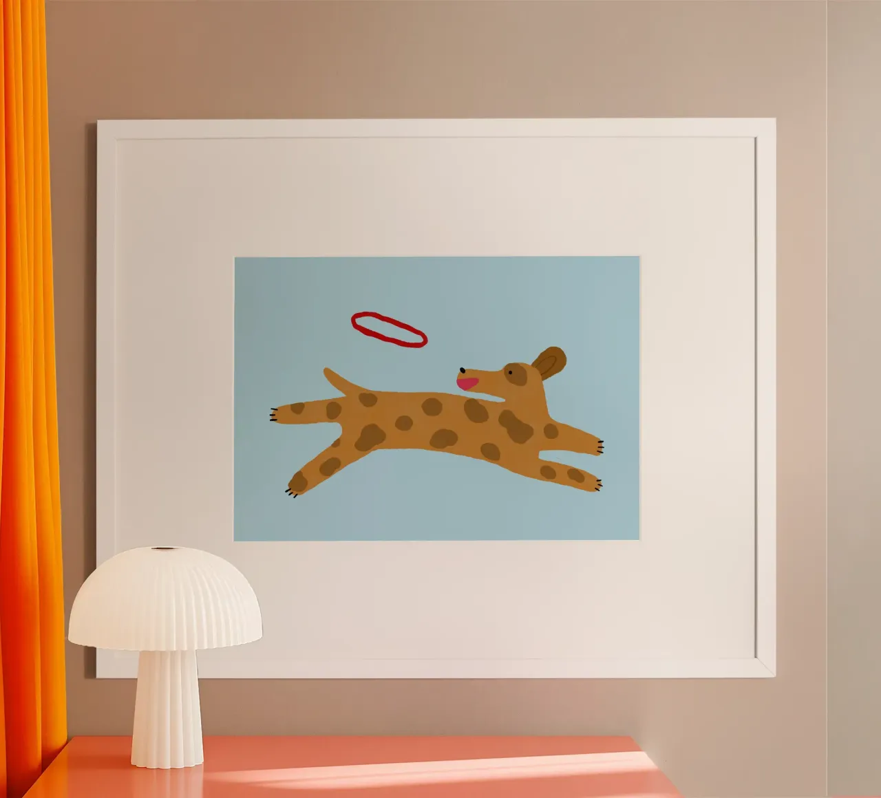 Cane carino che prende il frisbee Arte minimalista poster da vintagepod