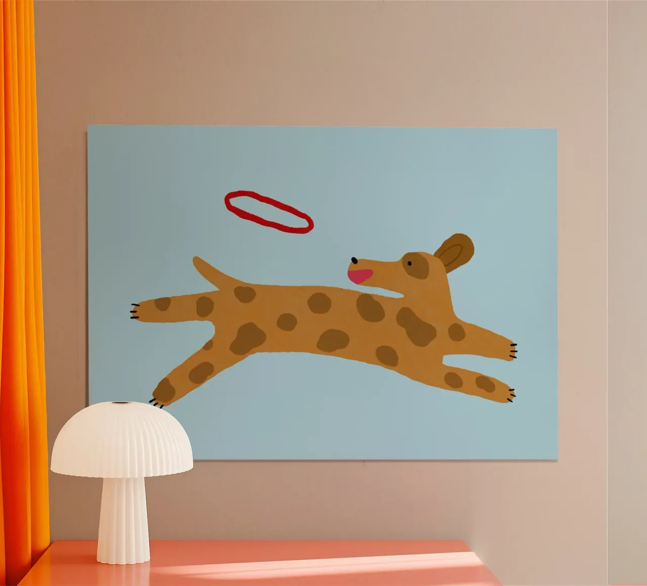 Cane carino che prende il frisbee Arte minimalista poster da vintagepod