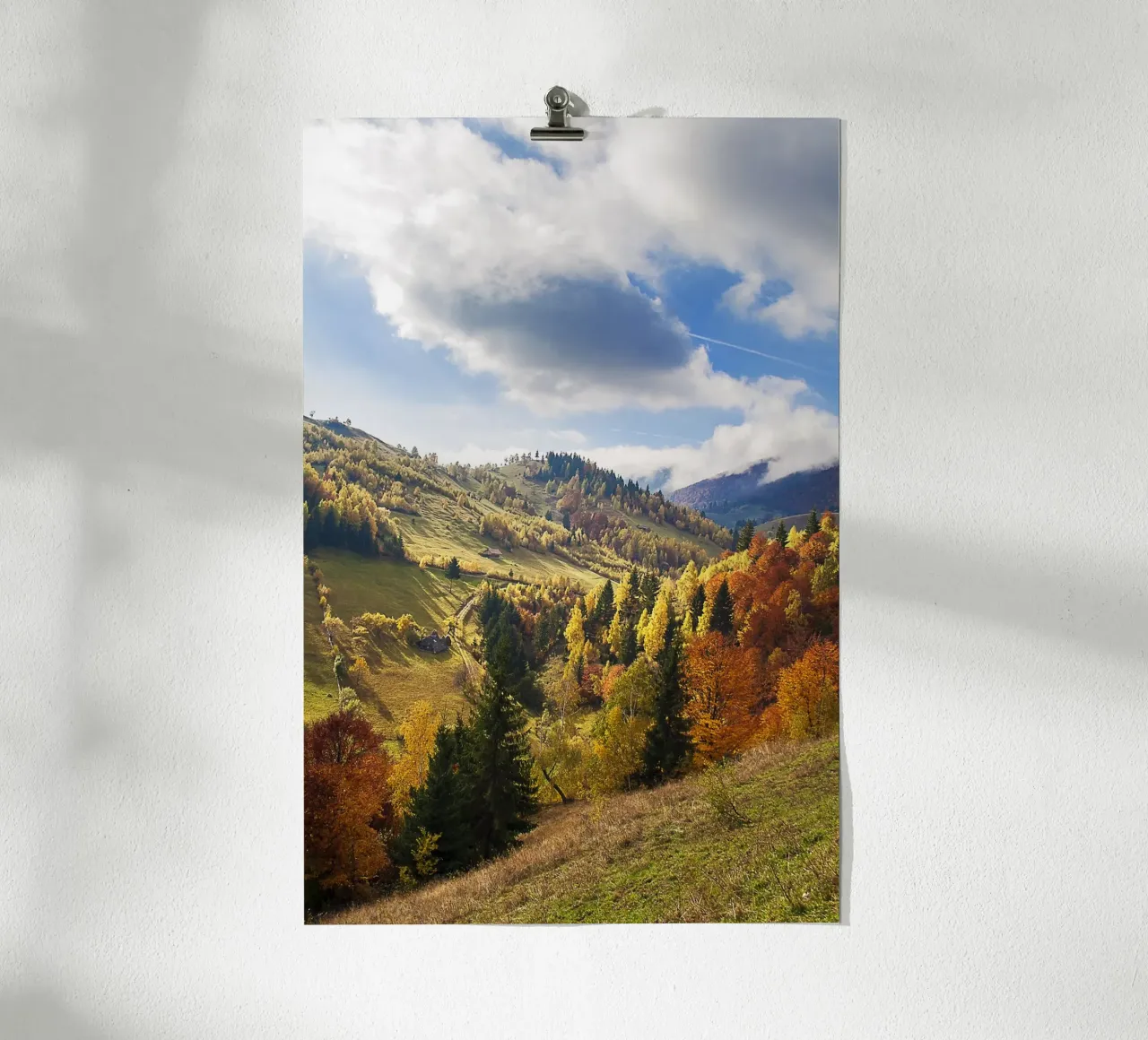 Autunno a colori: Paesaggio della valle autunnale - Stampa naturalistica poster con telaio in plastica da jay