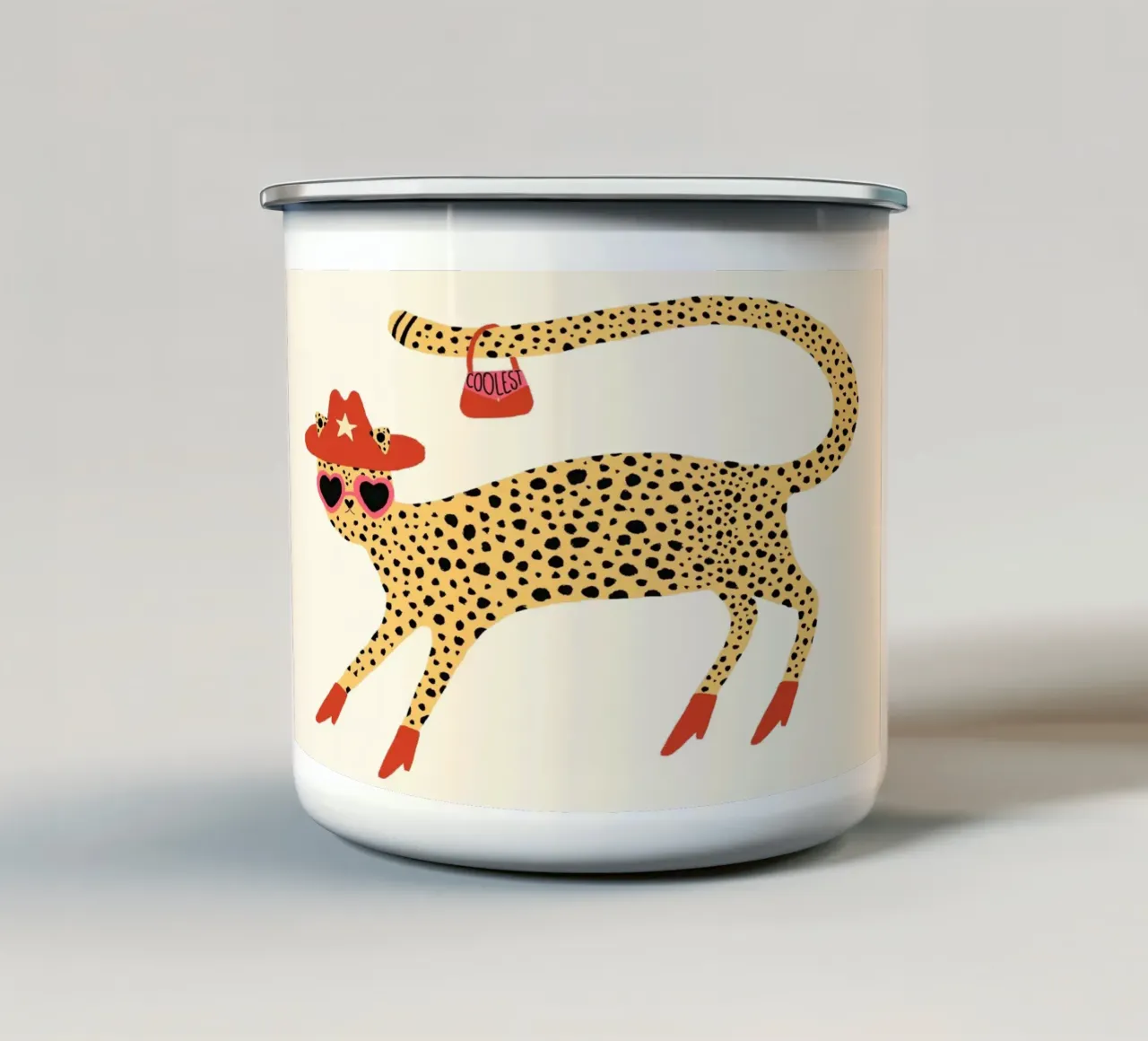 Cooler Leopard mit Cowboyhut Mode Kunst Emaille Tasse von vintagepod
