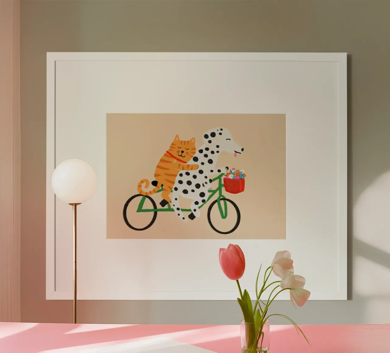 Poster sull'amicizia tra cane e gatto in bicicletta poster da vintagepod