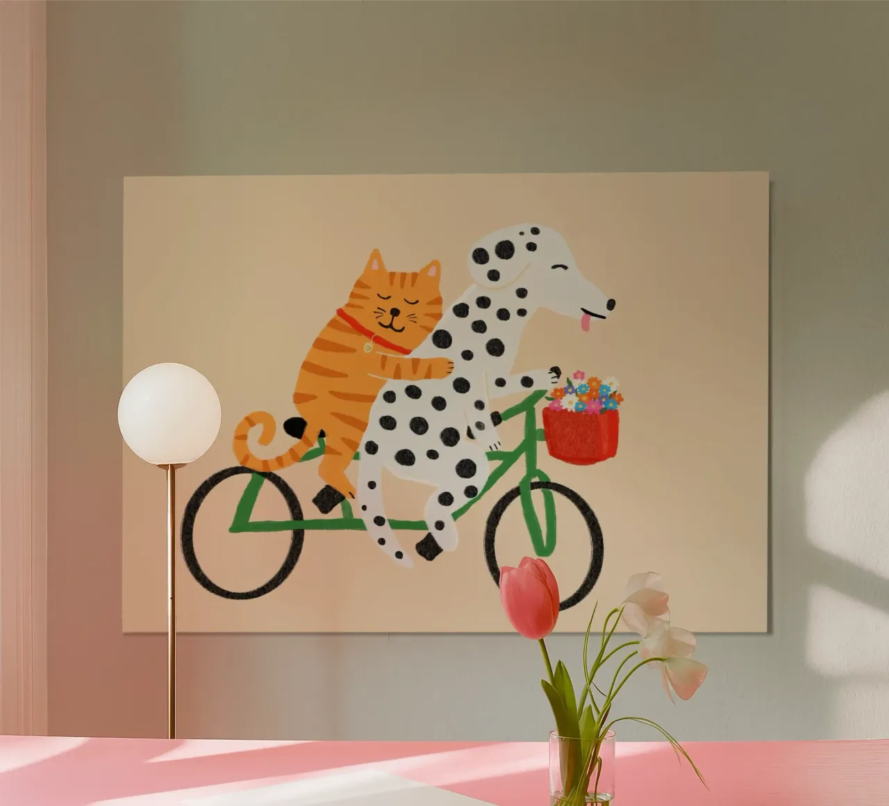 Poster sull'amicizia tra cane e gatto in bicicletta poster da vintagepod