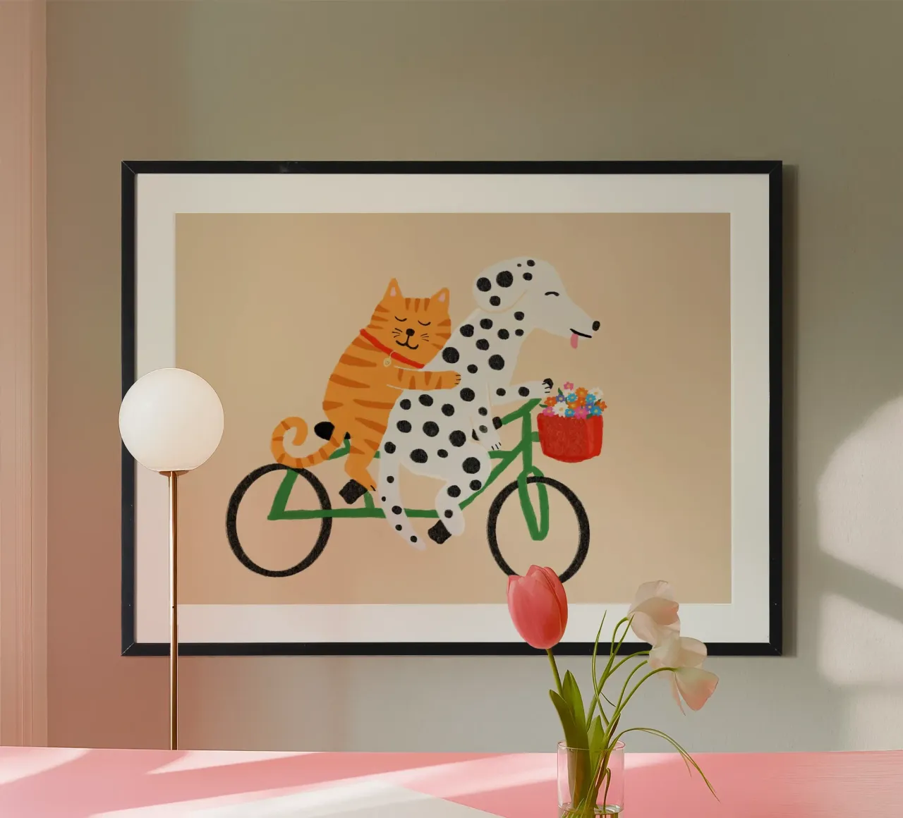 Poster sull'amicizia tra cane e gatto in bicicletta poster da vintagepod
