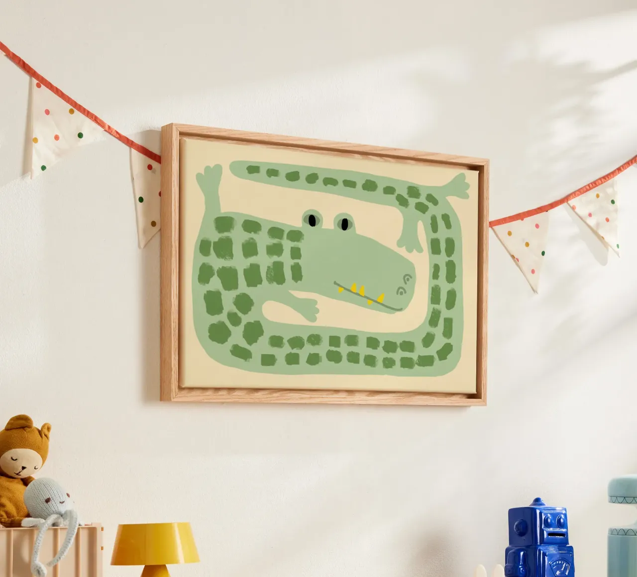 Cute Alligator Playful Minimalist Art canvas with Floater frame by vintagepod