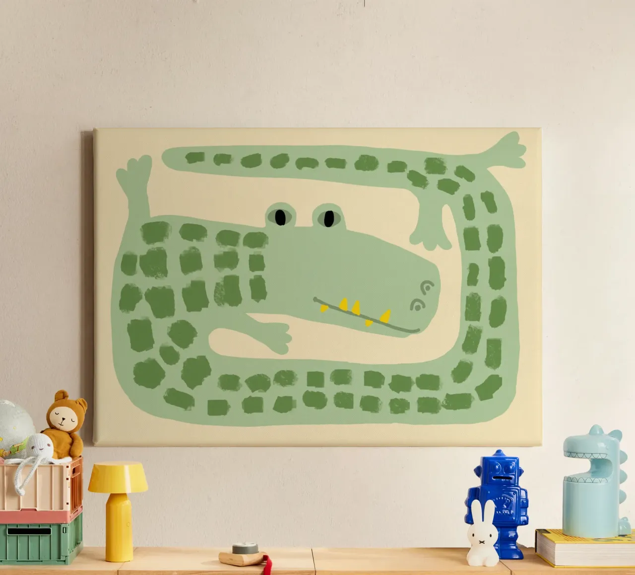 Cute Alligator Playful Minimalist Art canvas with Floater frame by vintagepod