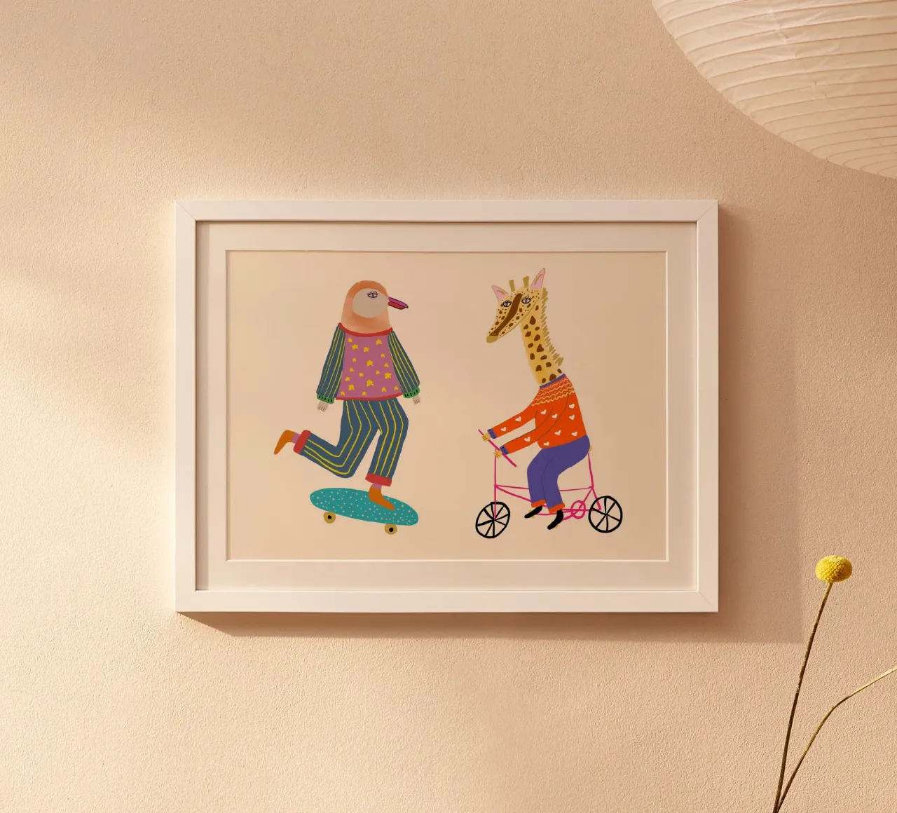 Pinguino e giraffa in bici sullo skateboard poster da vintagepod