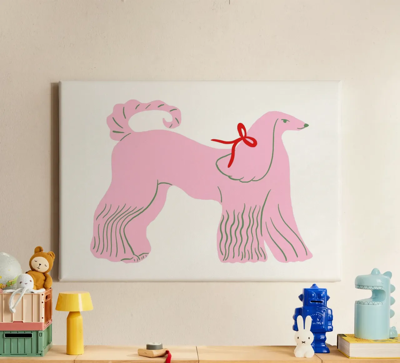 Poster con fiocco rosso e mastino afgano rosa tela con Cornice a cassetta da vintagepod