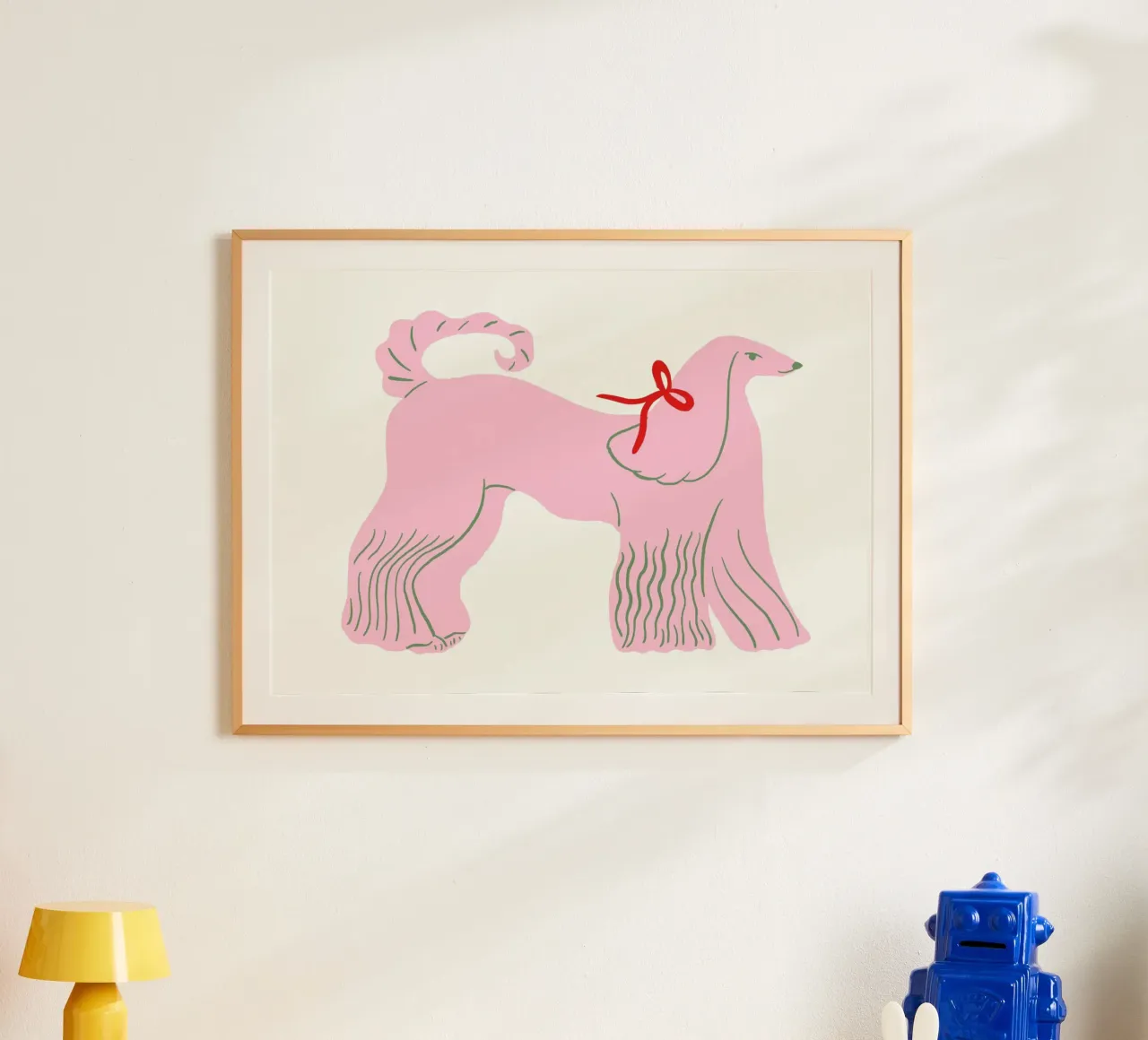 Poster con fiocco rosso e mastino afgano rosa poster con telaio in plastica da vintagepod