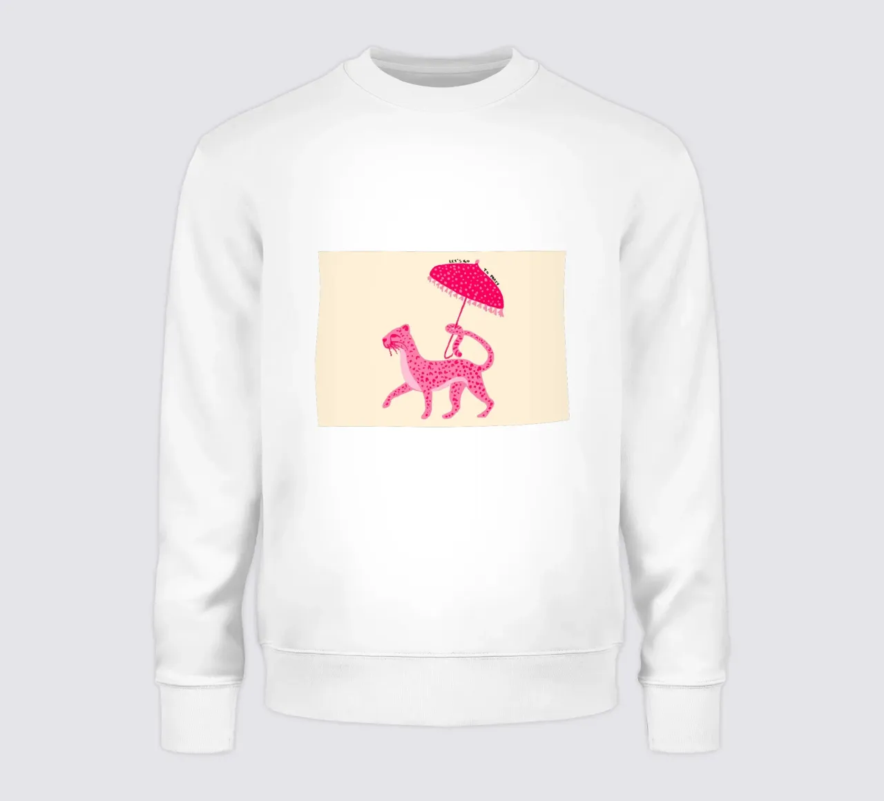 Leopardo rosa con ombrello 'Let's Go Party' Art felpa da vintagepod