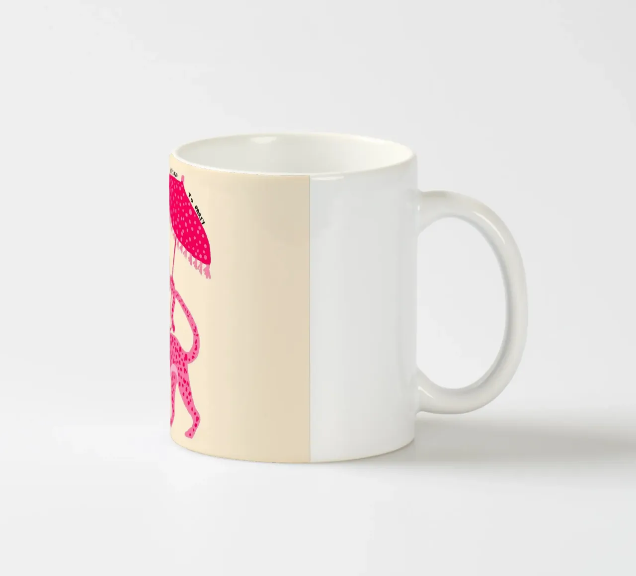 Leopardo rosa con ombrello 'Let's Go Party' Art tazza in ceramica da vintagepod
