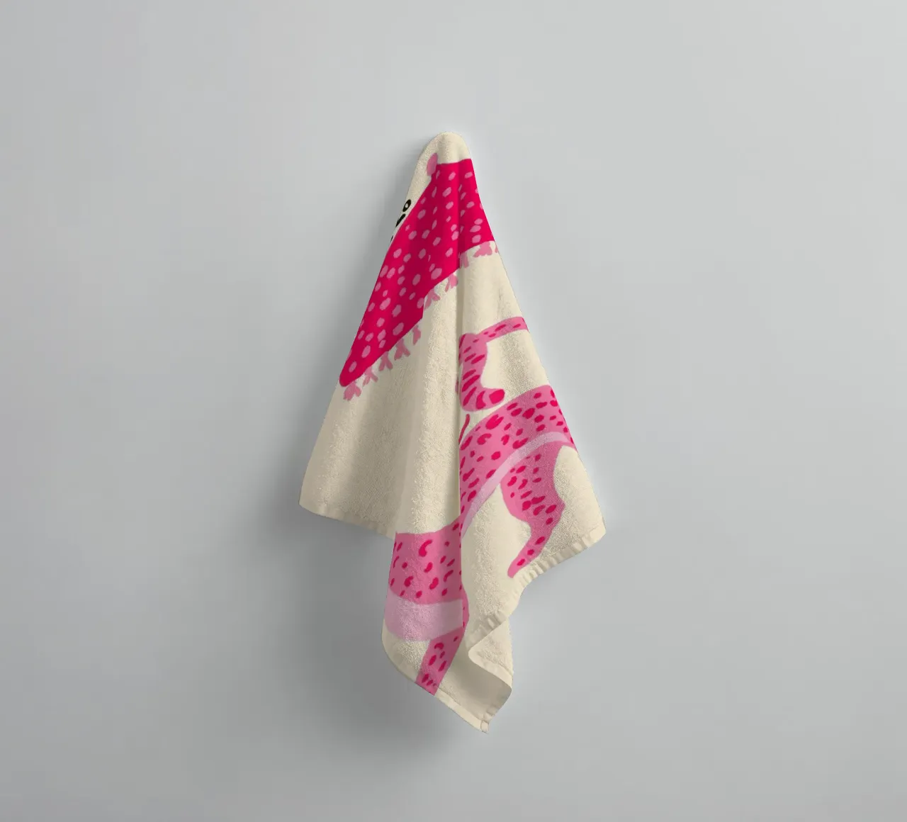 Pink Leopard with Umbrella 'Let's Go Party' Art towel by vintagepod