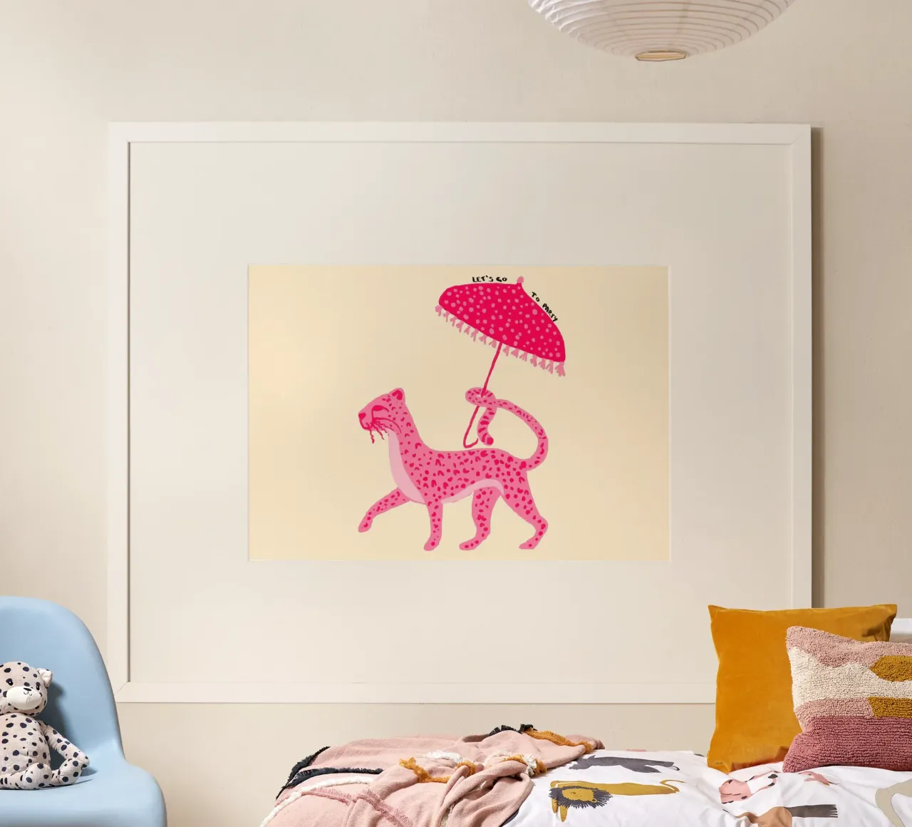 Rosa Leopard mit Regenschirm 'Let's Go Party' Kunst Poster von vintagepod