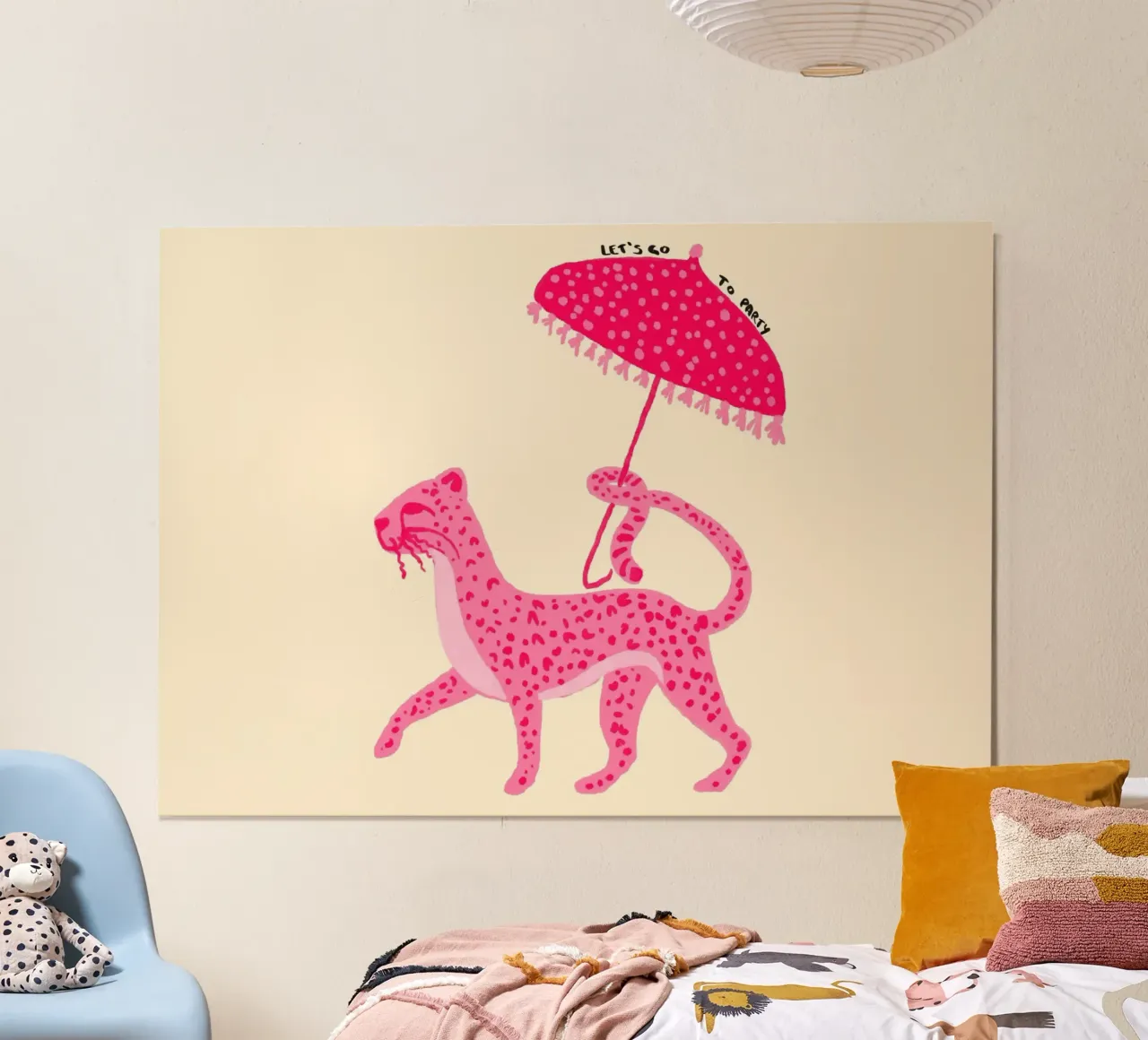 Rosa Leopard mit Regenschirm 'Let's Go Party' Kunst Poster von vintagepod