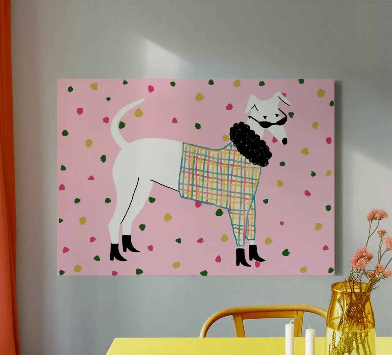 Moda Greyhound Plaid Sweater Dog Art tela con Cornice a cassetta da vintagepod