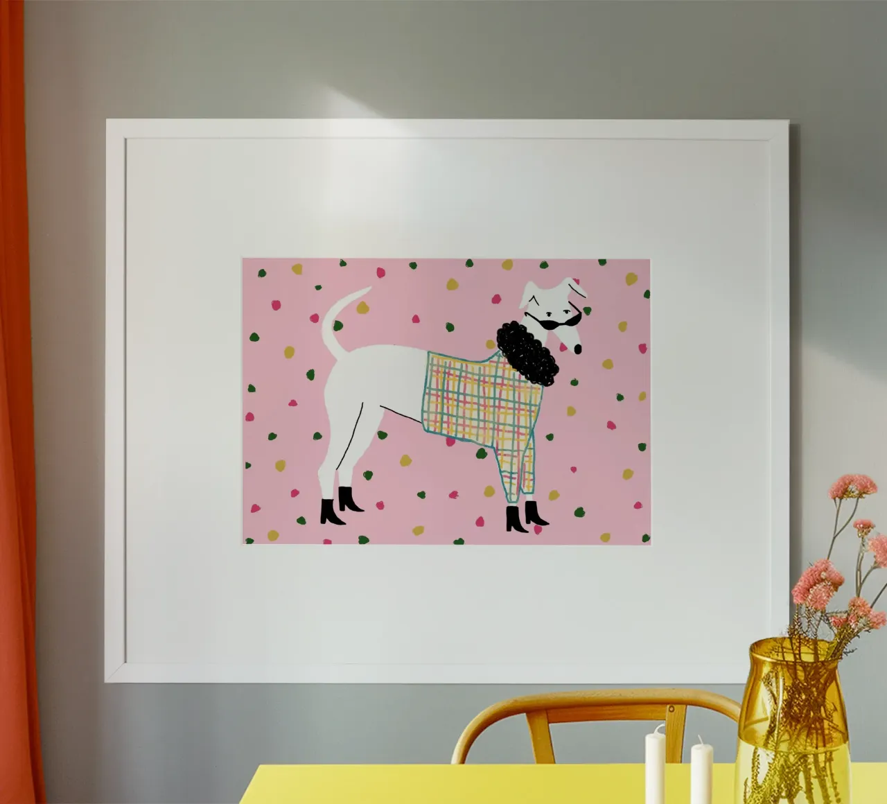 Moda Greyhound Plaid Sweater Dog Art poster con telaio in legno da vintagepod