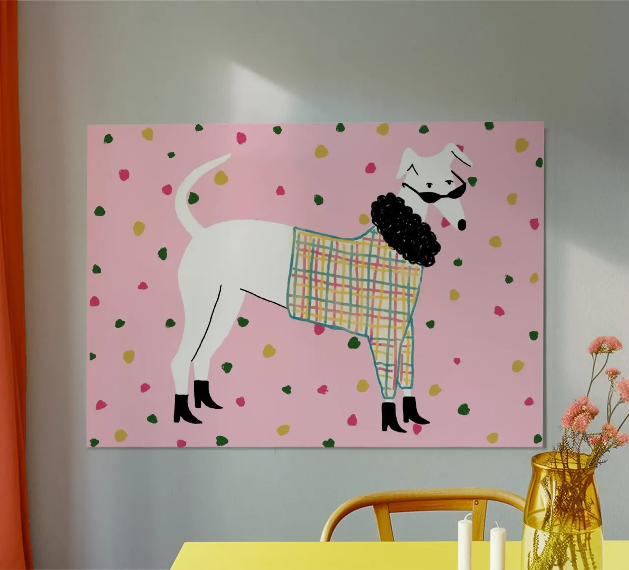 Moda Greyhound Plaid Sweater Dog Art poster con telaio in legno da vintagepod