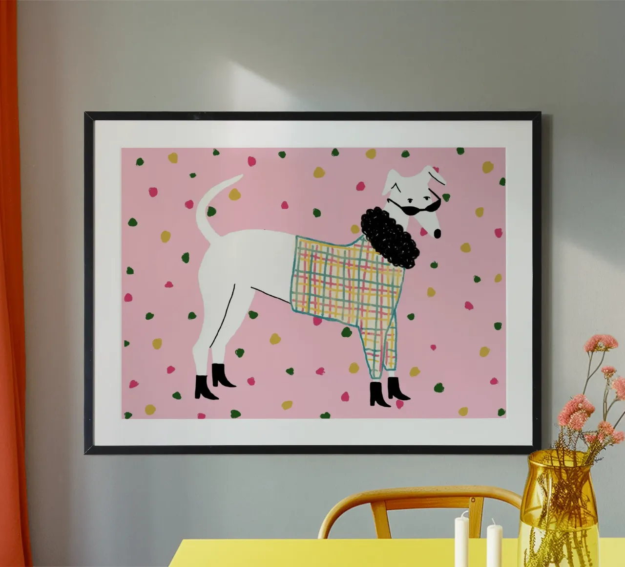 Moda Greyhound Plaid Sweater Dog Art poster con telaio in legno da vintagepod