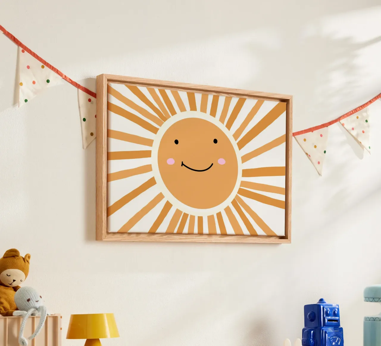Schattige zon minimalist 'Hier komt de zon canvas met Baklijst van vintagepod