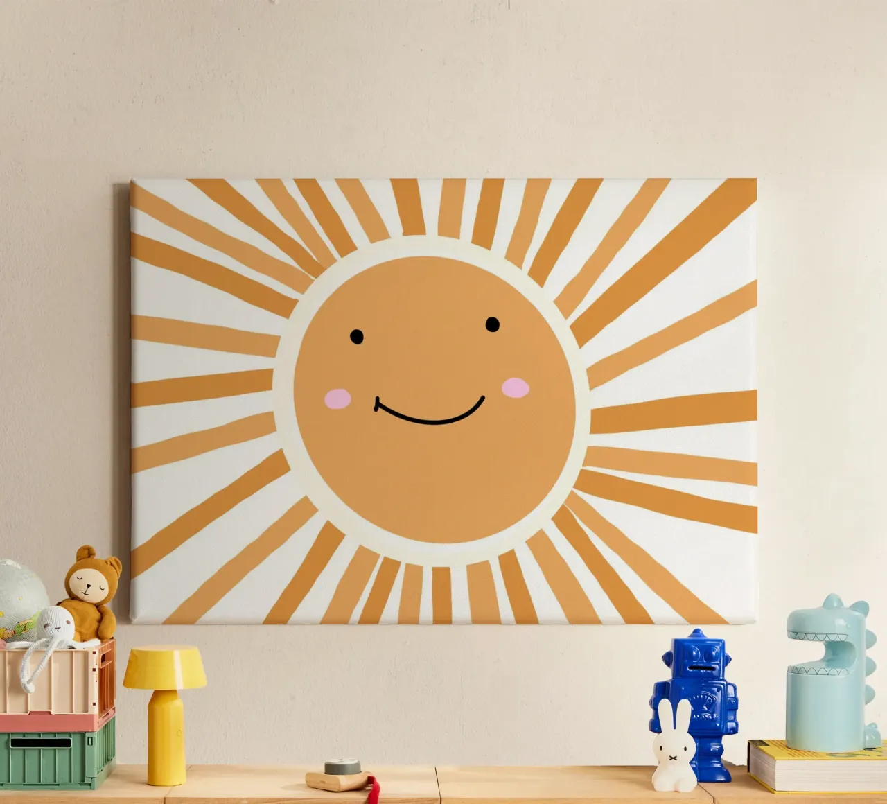 Schattige zon minimalist 'Hier komt de zon canvas met Baklijst van vintagepod