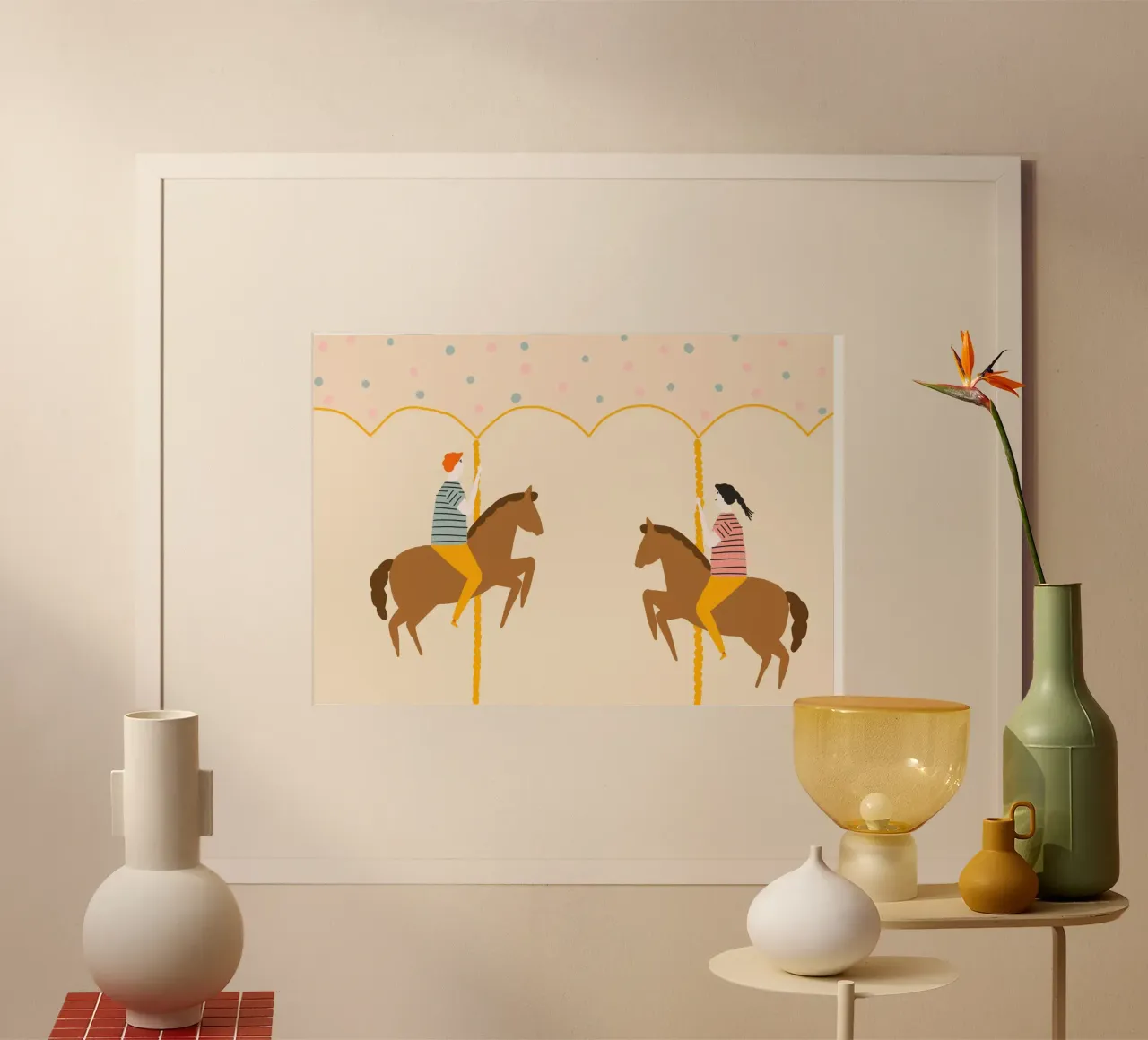 Coppia su carosello di cavalli Arte minimalista poster da vintagepod