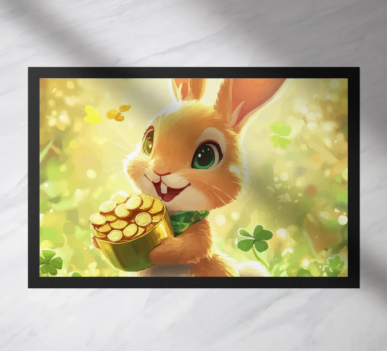 Coniglio portafortuna con oro e trifoglio zerbino da pixelbull - medieval art and more