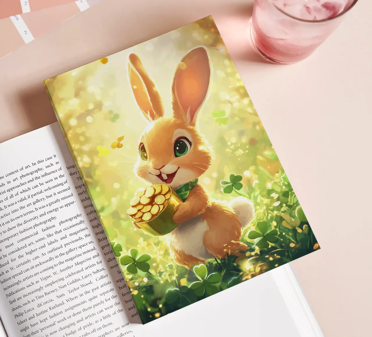 Lucky rabbit with gold and clover notebook by pixelbull - medieval art and more