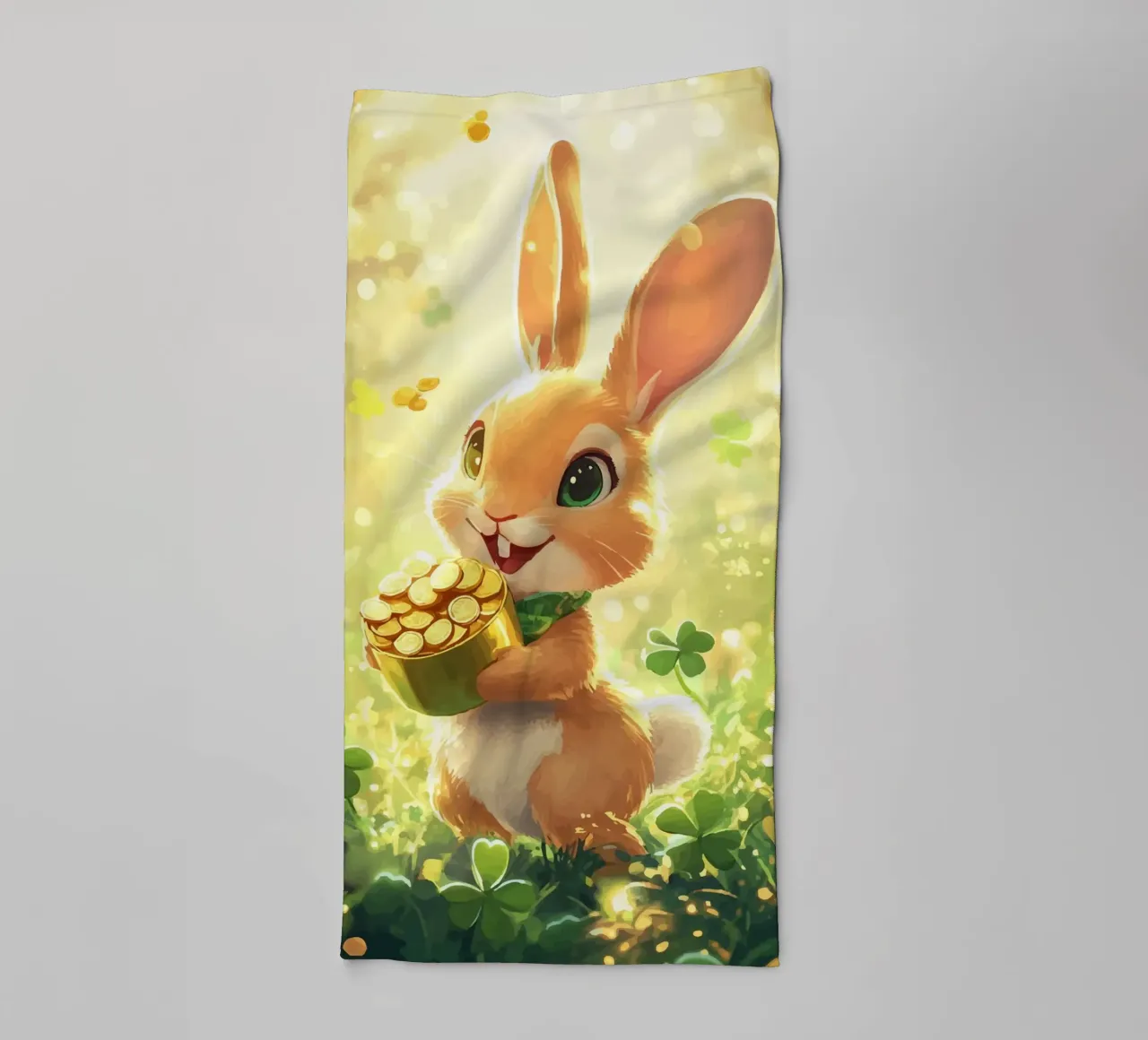 Lucky rabbit with gold and clover towel by pixelbull - medieval art and more