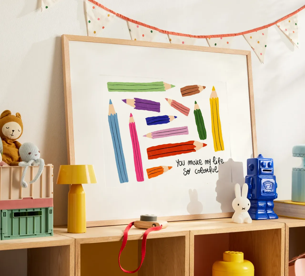 Affiche 'You Make My Life So Colourful' (Tu rends ma vie si colorée) poster avec cadre en bois de vintagepod