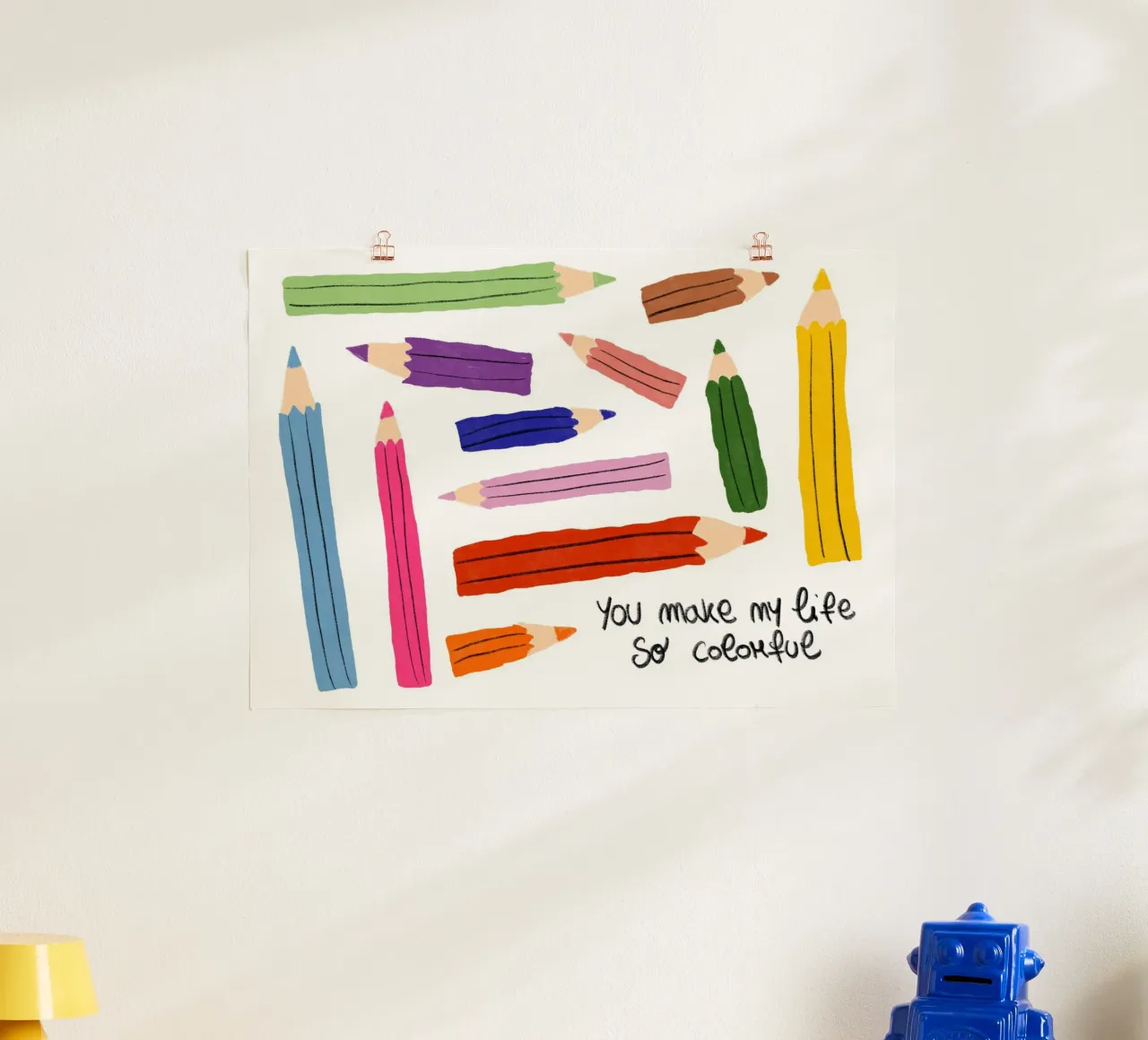Affiche 'You Make My Life So Colourful' (Tu rends ma vie si colorée) poster avec cadre en bois de vintagepod
