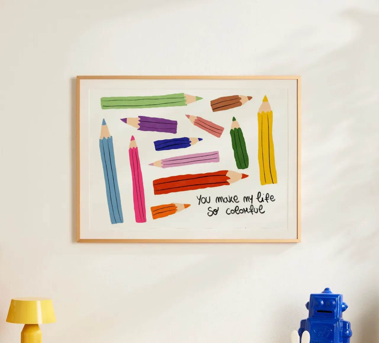Affiche 'You Make My Life So Colourful' (Tu rends ma vie si colorée) poster avec cadre en bois de vintagepod