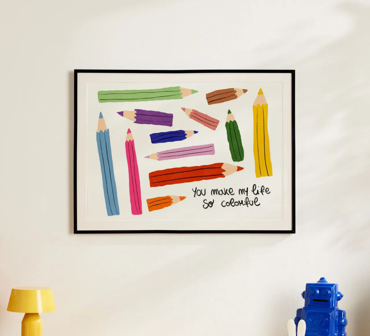 Affiche 'You Make My Life So Colourful' (Tu rends ma vie si colorée) poster avec cadre en bois de vintagepod